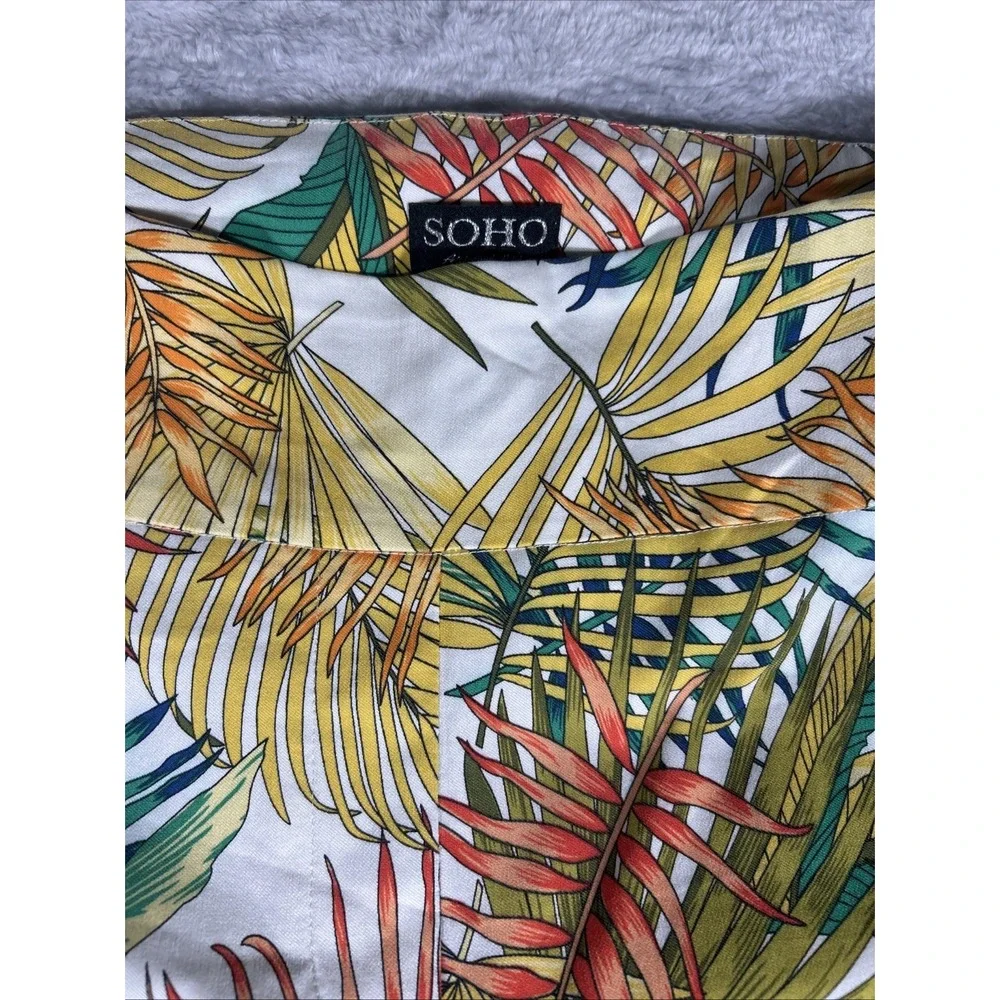Soho Apparel Womens Pants Ankle Tropical Stretch‎ Tapered Pull On Large Resort